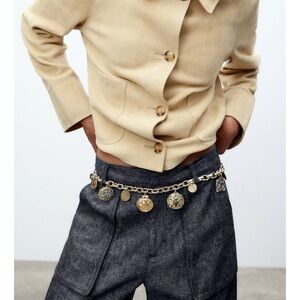 ZARA Mixed Coin Metal Charm Belt NWOT 32